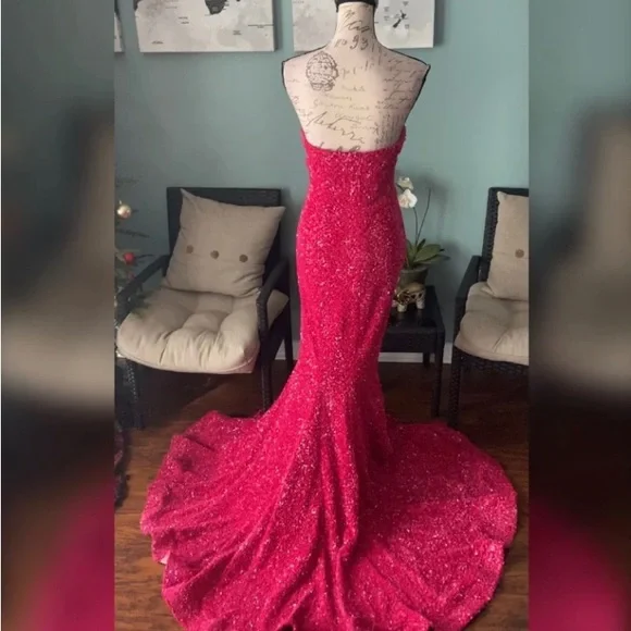 Sparkly hot pink prom dress pageant evening gown or long homecoming dress